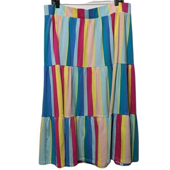 NWT LAND'S END Rainbow Striped Knit Tiered Midi Skirt 1X - Picture 2 of 7